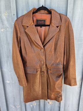 Oscar Leopold Vintage 1990s  Women's Brown Leather Coat 3/4 Length